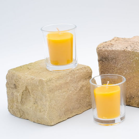 3 Beeswax Votive Candles in Glass - 12 hour burn