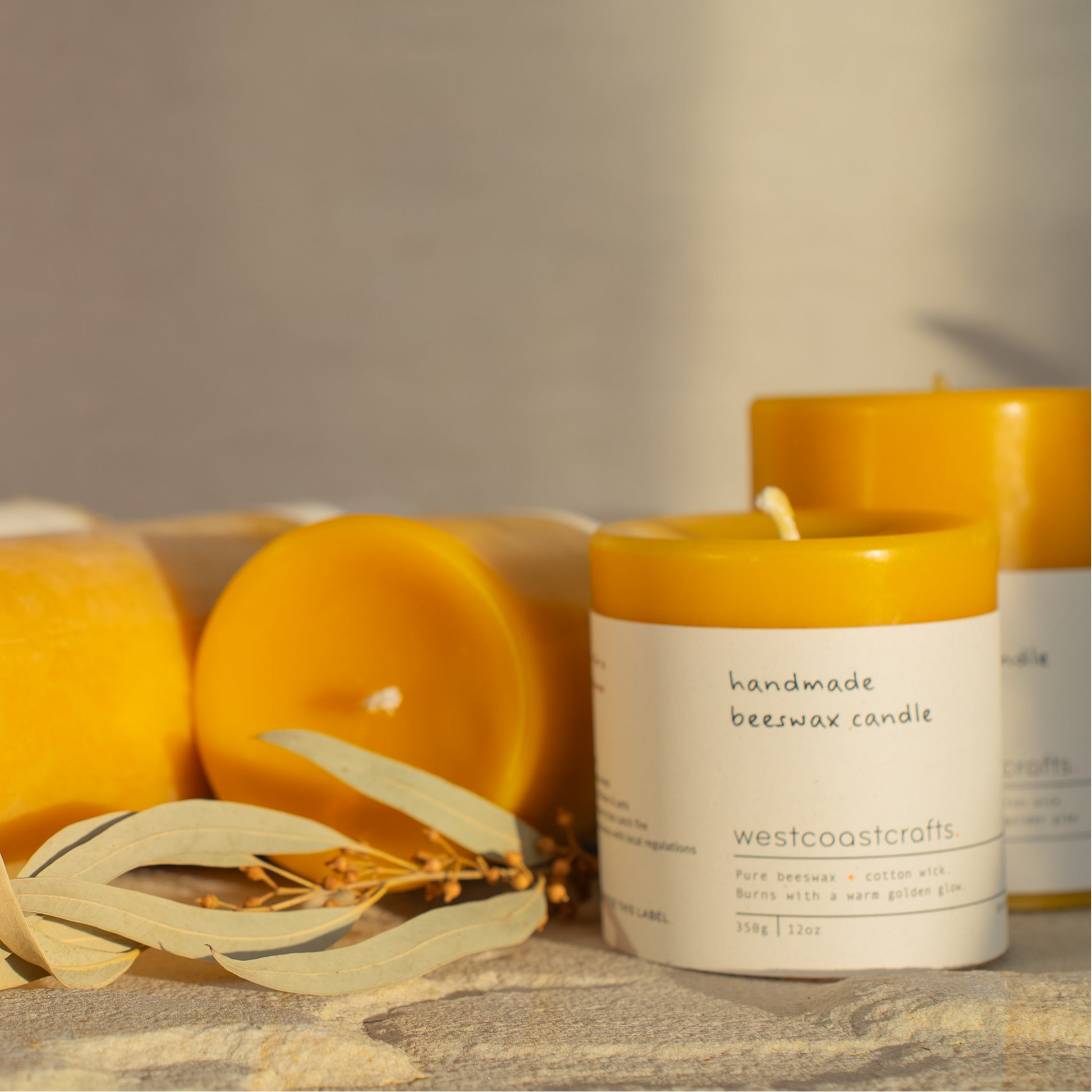 Small Round Beeswax Pillar Candle - 48 hour burn