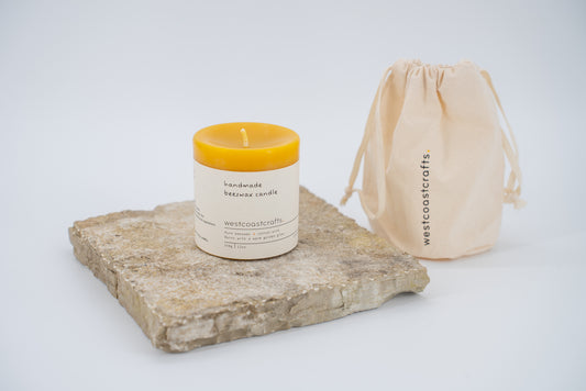 Small Round Beeswax Pillar Candle - 48 hour burn